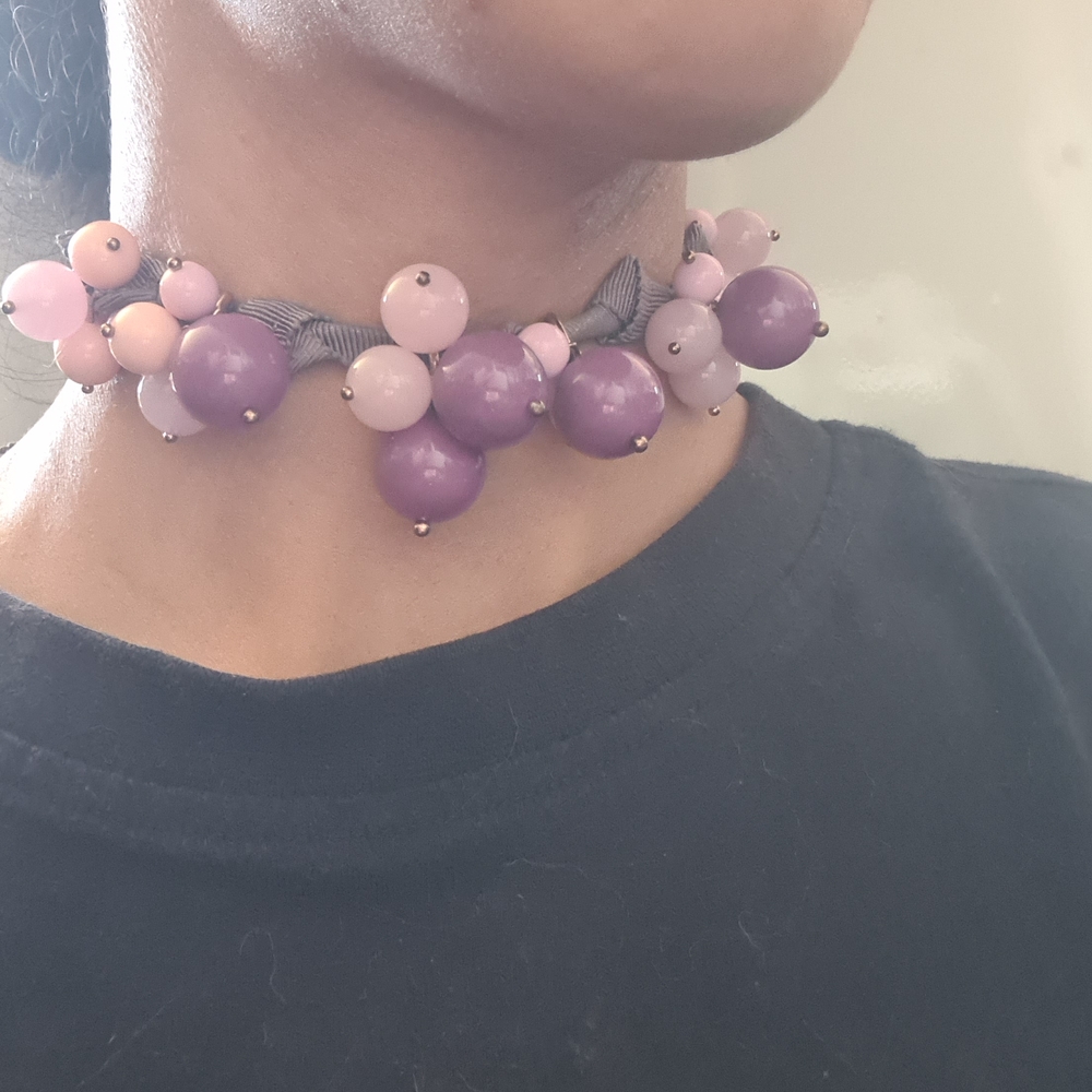 Elegant Purple and Pink Beaded Choker Necklace